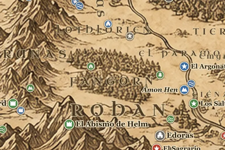 El Bosque de Fangorn en el mapa de la Tierra Media