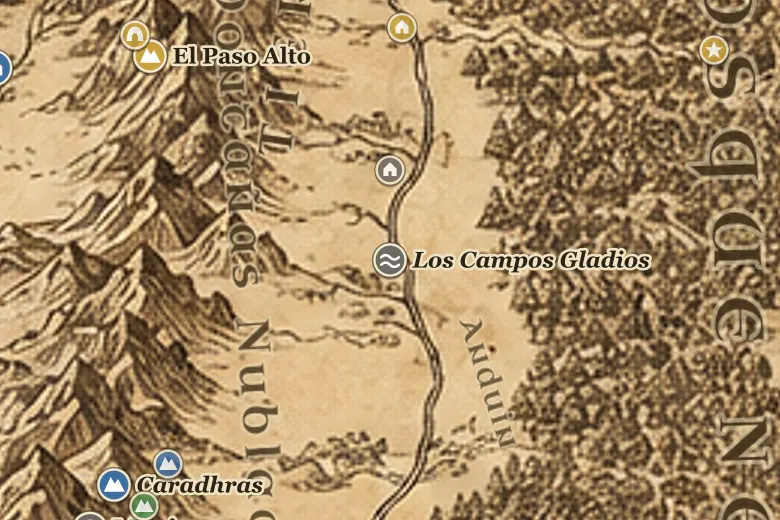 Los Campos Gladios en el mapa de la Tierra Media
