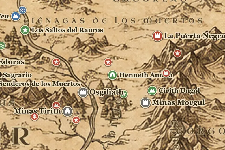 Henneth Annûn en el mapa de la Tierra Media
