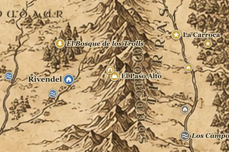 El Paso Alto en el mapa de la Tierra Media
