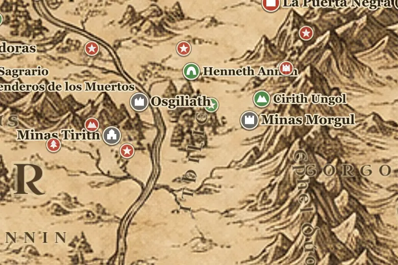 Ithilien en el mapa de la Tierra Media