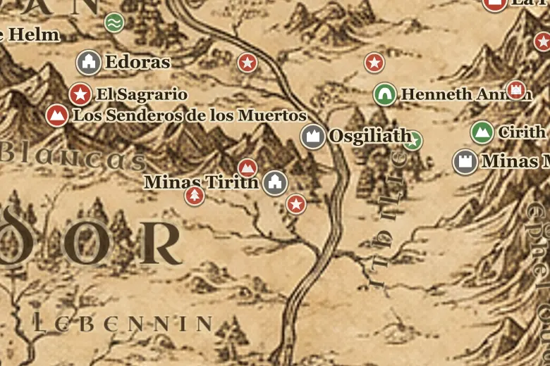 Minas Tirith en el mapa de la Tierra Media
