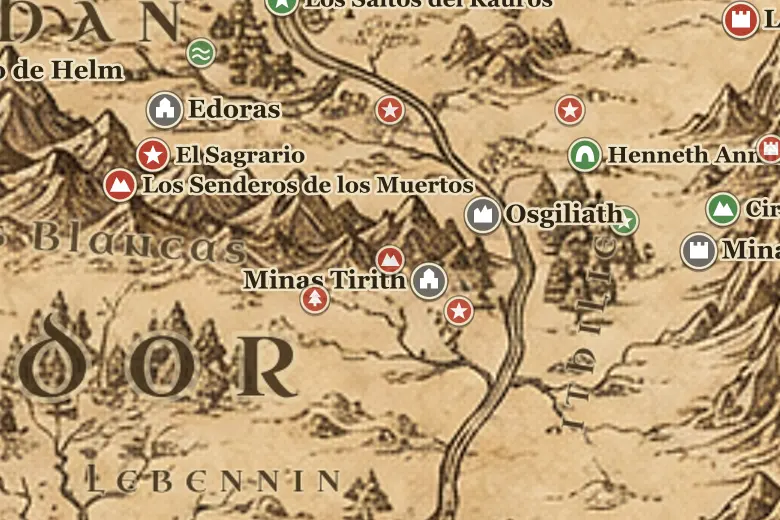 El Monte Mindolluin en el mapa de la Tierra Media