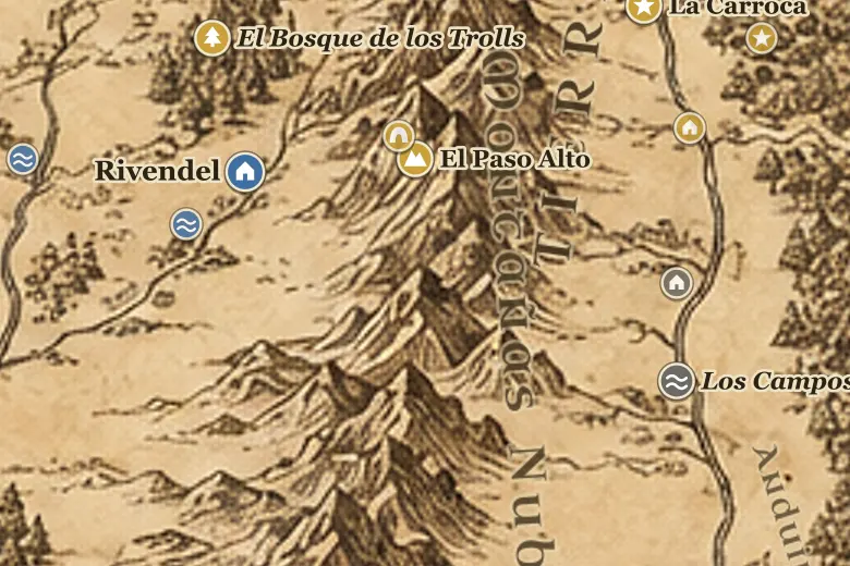 Las Montañas Nubladas en el mapa de la Tierra Media
