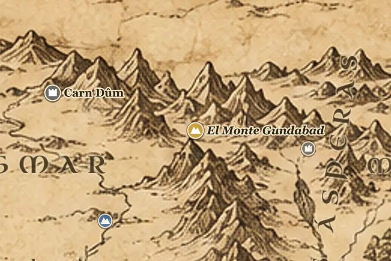 El Monte Gundabad en el mapa de la Tierra Media