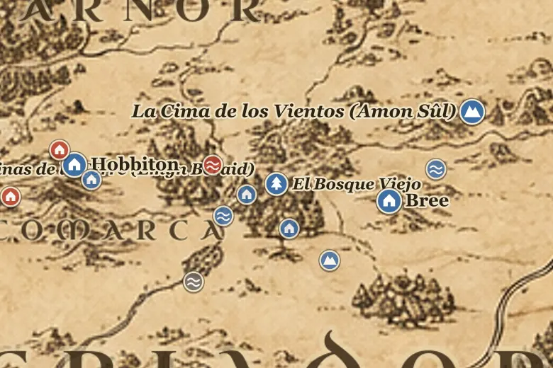 El Bosque Viejo en el mapa de la Tierra Media