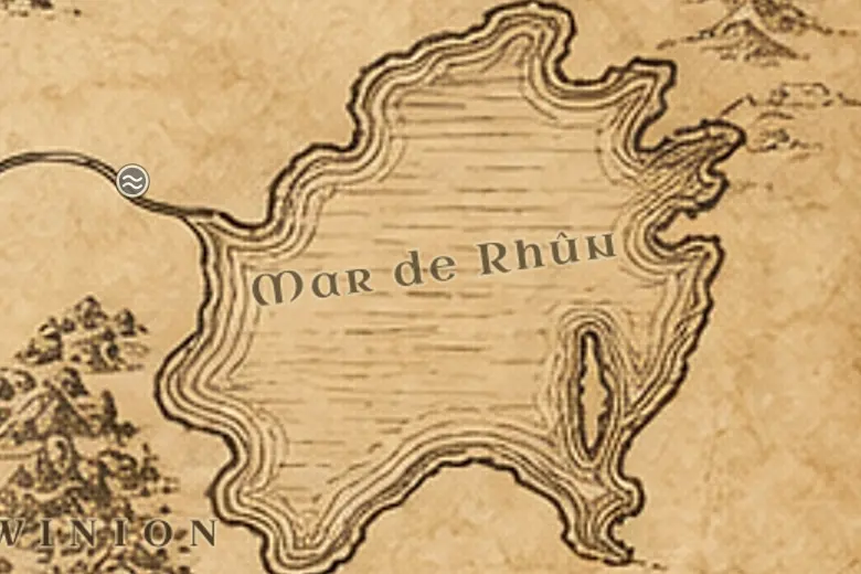El Mar de Rhûn en el mapa de la Tierra Media