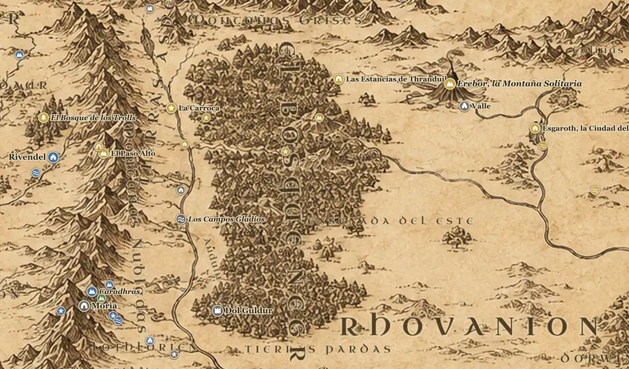 El Bosque Negro en el mapa de la Tierra Media