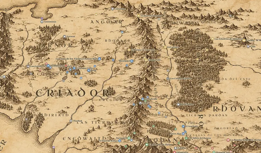 Las Montañas Nubladas en el mapa de la Tierra Media