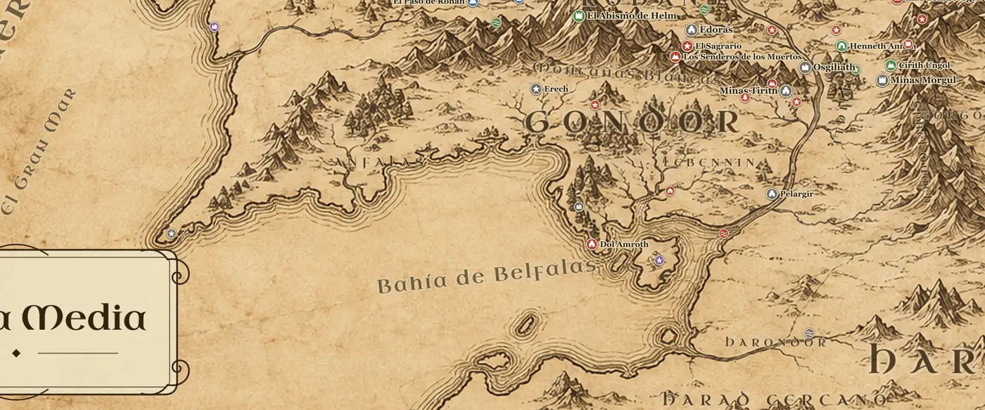 Gondor en el mapa de la Tierra Media