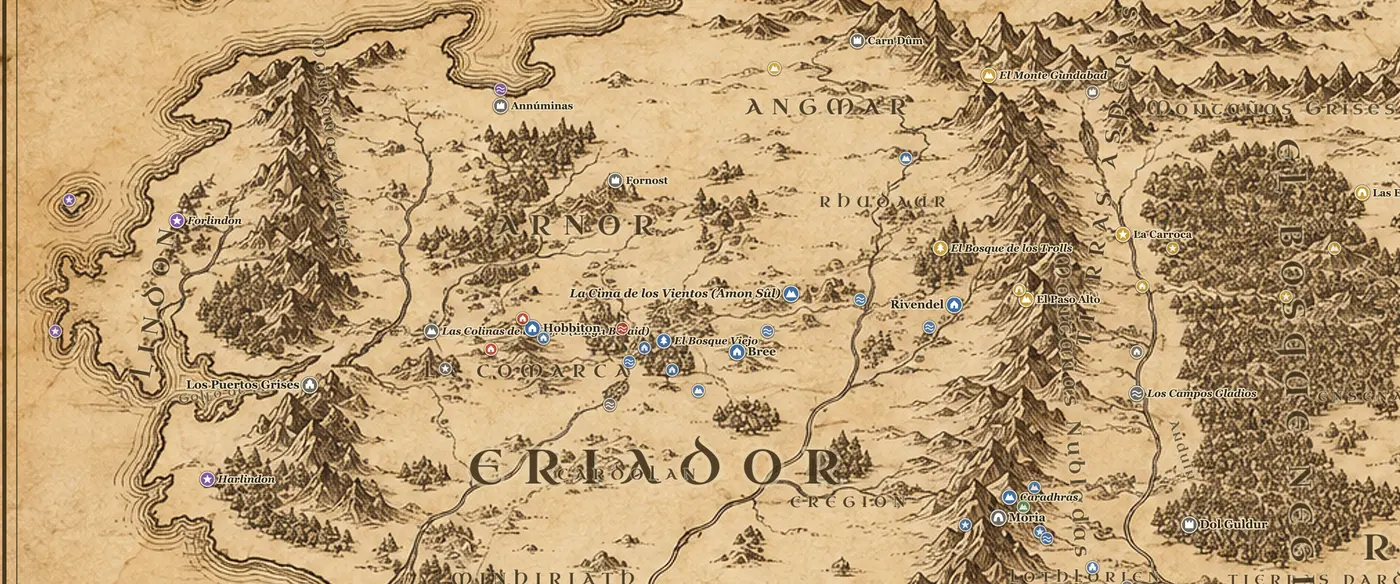 Lindon en el mapa de la Tierra Media