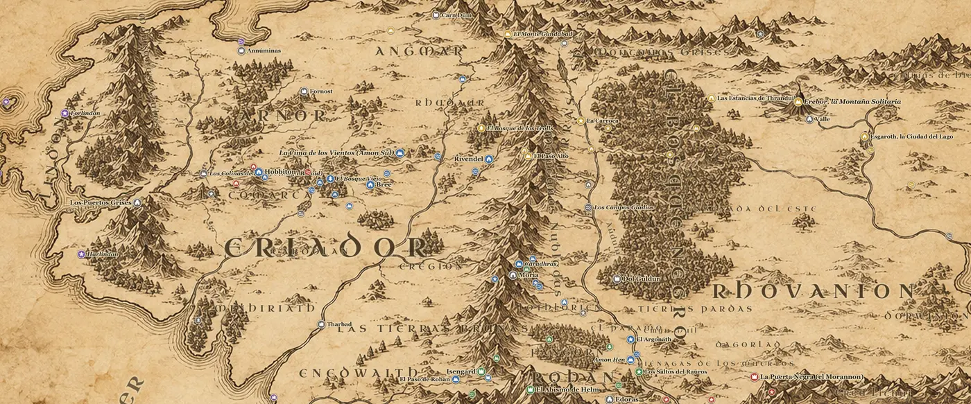 Las Montañas Nubladas en el mapa de la Tierra Media