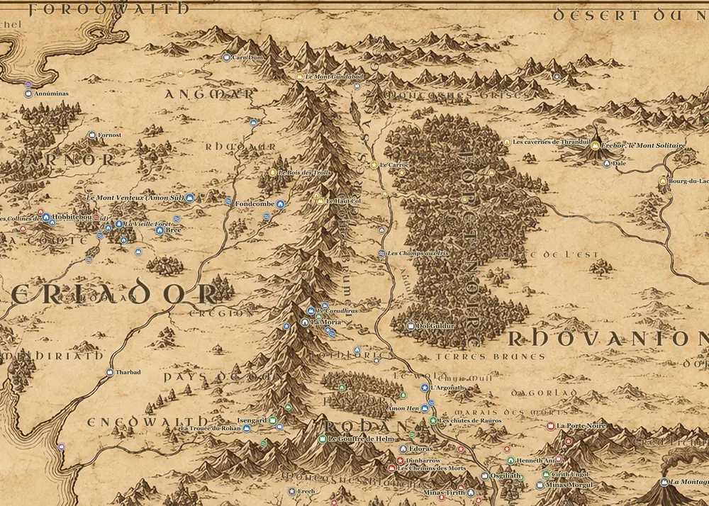 Le voyage de Bilbon sur la carte de la Terre du Milieu