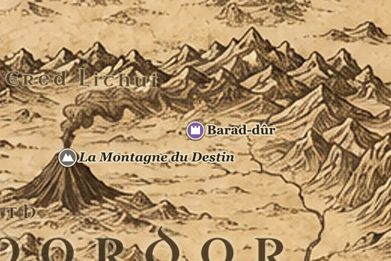 Barad-dûr sur la carte de la Terre du Milieu