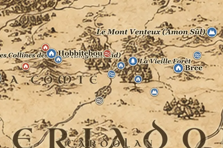 Le Bac de Châteaubouc sur la carte de la Terre du Milieu