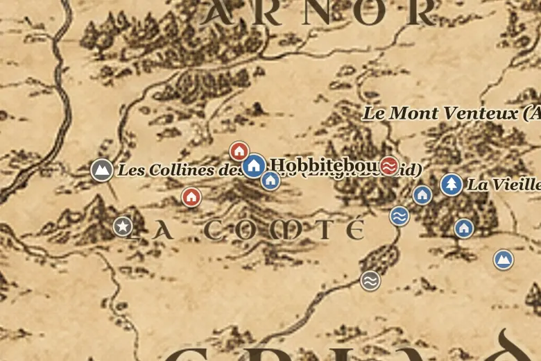 Lézeau sur la carte de la Terre du Milieu