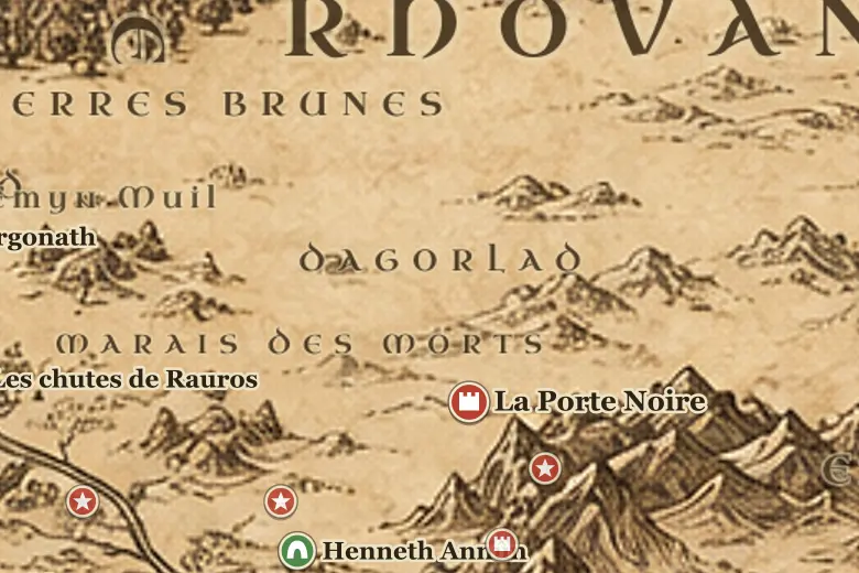 Le Dagorlad sur la carte de la Terre du Milieu