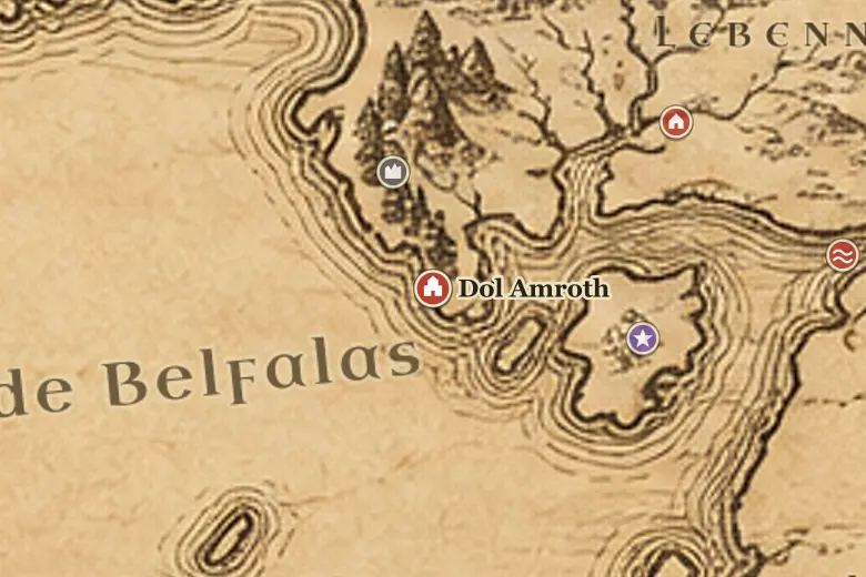 Dol Amroth sur la carte de la Terre du Milieu