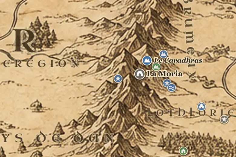 Les Portes de Durin sur la carte de la Terre du Milieu