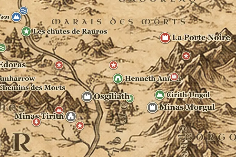 Henneth Annûn sur la carte de la Terre du Milieu