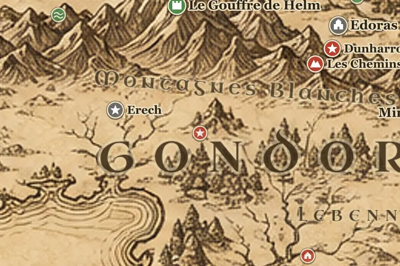 Le Lamedon sur la carte de la Terre du Milieu