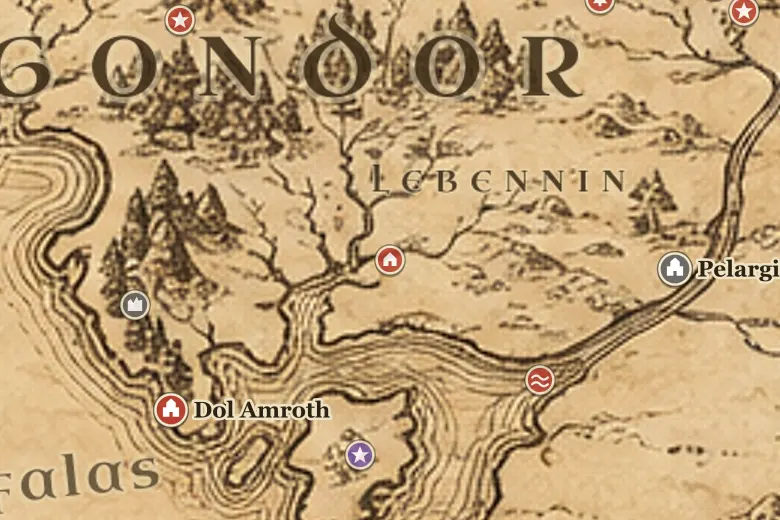 Linhir sur la carte de la Terre du Milieu