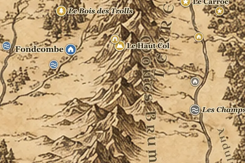 Les Monts Brumeux sur la carte de la Terre du Milieu