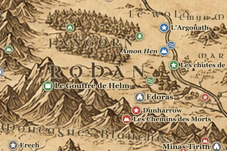 Le Rohan sur la carte de la Terre du Milieu