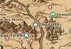 Osgiliath sur la carte de la Terre du Milieu