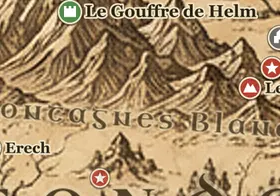 Les Montagnes Blanches sur la carte de la Terre du Milieu