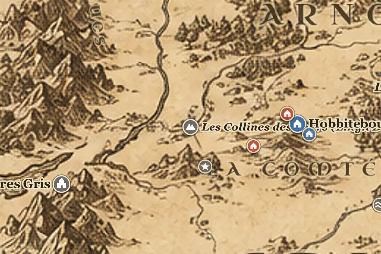 Les Collines des Tours (Emyn Beraid) sur la carte de la Terre du Milieu