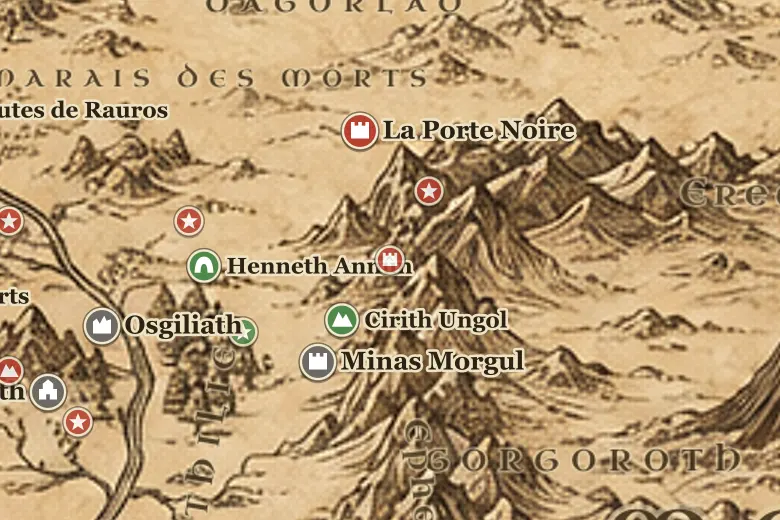 La Tour de Cirith Ungol sur la carte de la Terre du Milieu