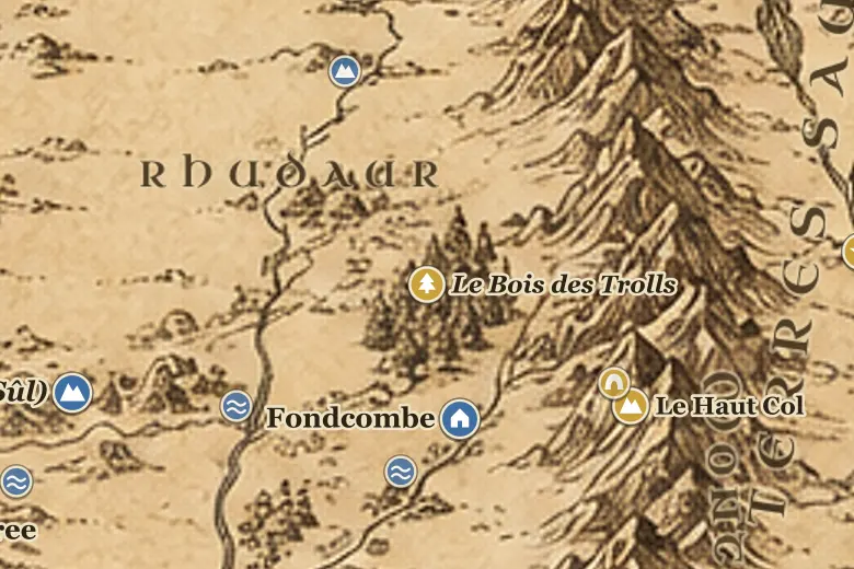 Le Bois des Trolls sur la carte de la Terre du Milieu