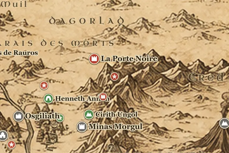 L'Udûn sur la carte de la Terre du Milieu
