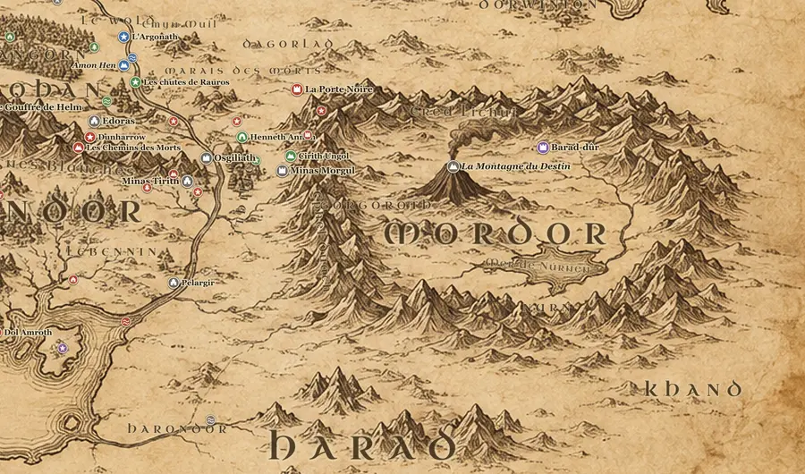 Le Mordor sur la carte de la Terre du Milieu