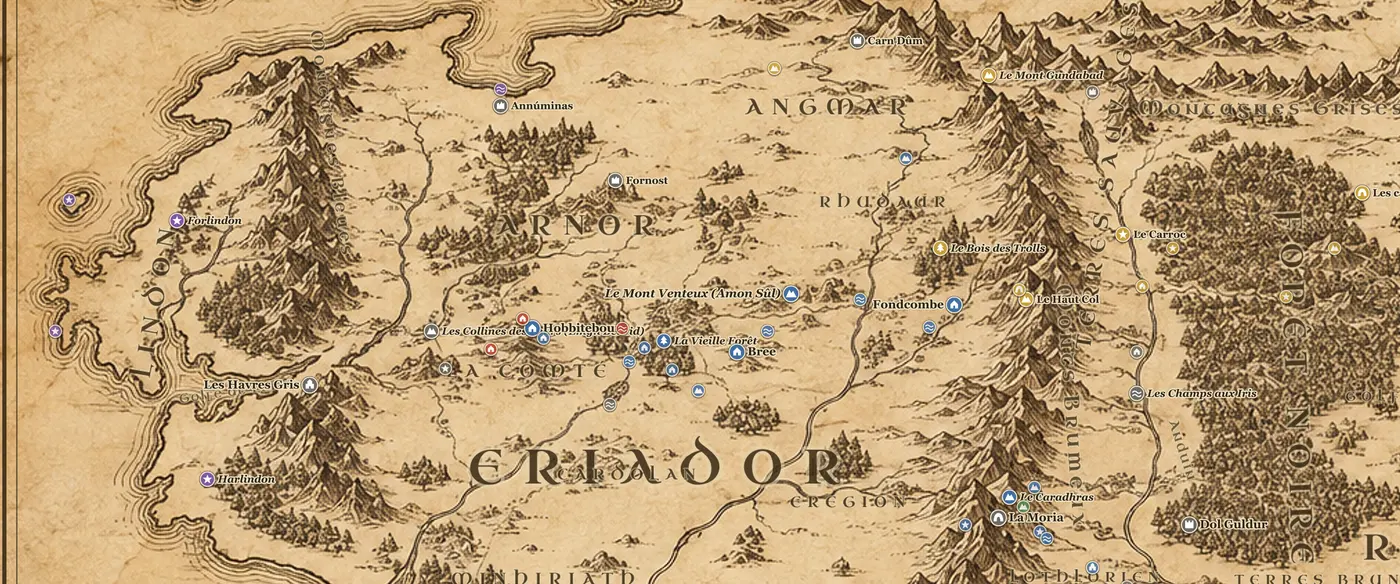 Le Lindon sur la carte de la Terre du Milieu