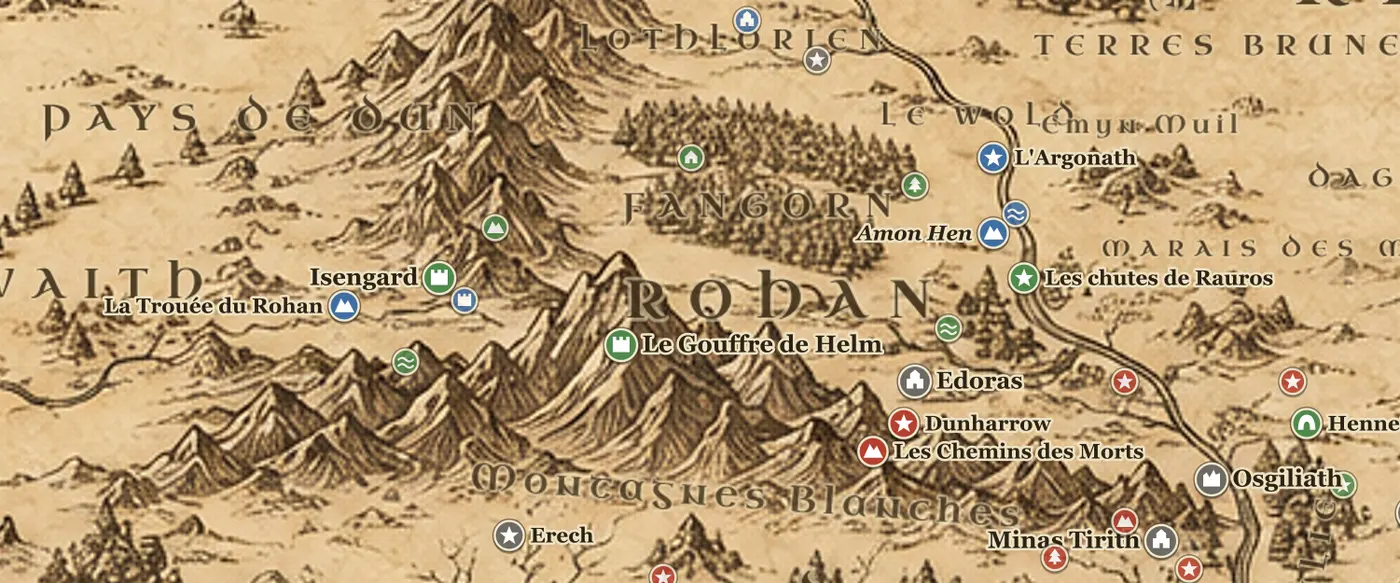 Le Rohan sur la carte de la Terre du Milieu