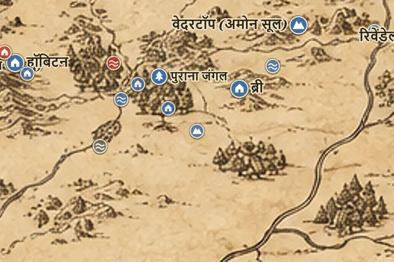 मिडिल-अर्थ के नक्शे पर बैरो-डाउन्स