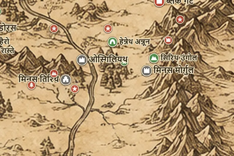 मिडिल-अर्थ के नक्शे पर इथिलियन