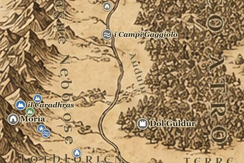 l'Anduin sulla mappa della Terra di Mezzo