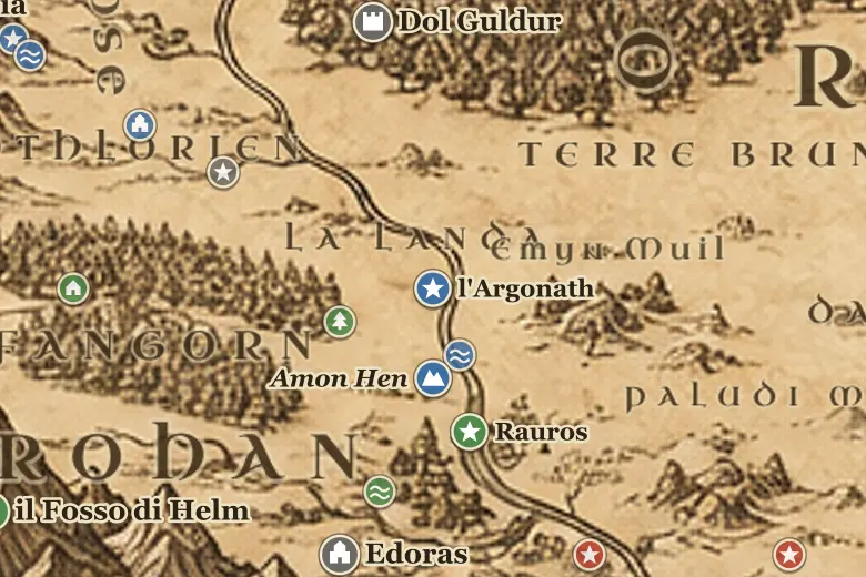 l'Argonath sulla mappa della Terra di Mezzo