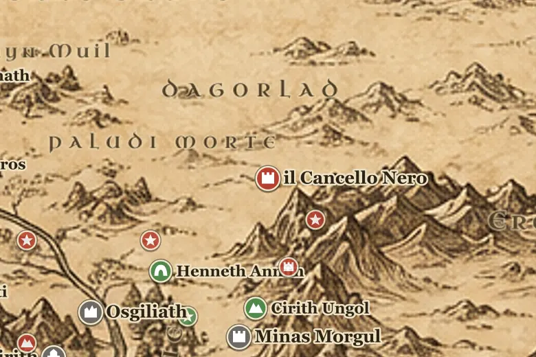 il Cancello Nero sulla mappa della Terra di Mezzo