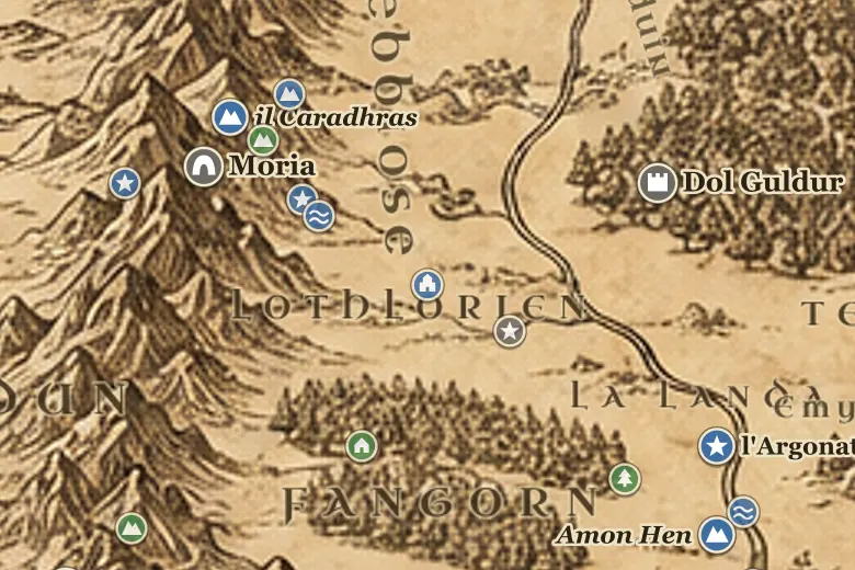Caras Galadhon sulla mappa della Terra di Mezzo