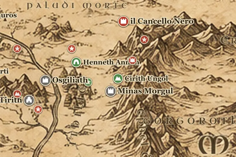 Cirith Ungol sulla mappa della Terra di Mezzo