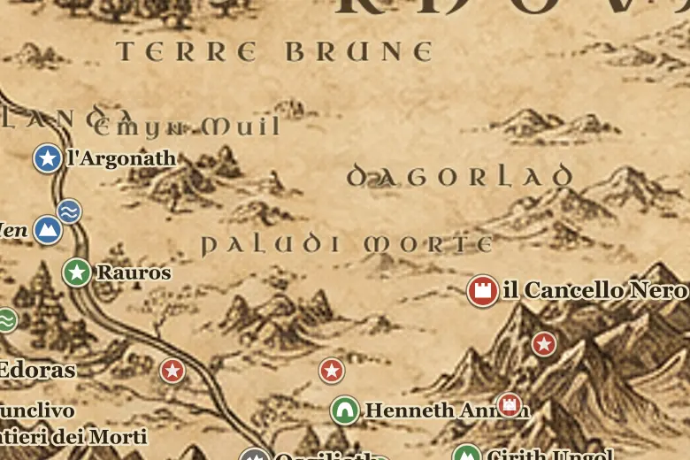 le Paludi Morte sulla mappa della Terra di Mezzo
