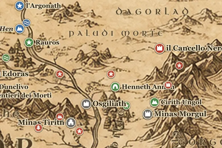 il Campo di Cormallen sulla mappa della Terra di Mezzo