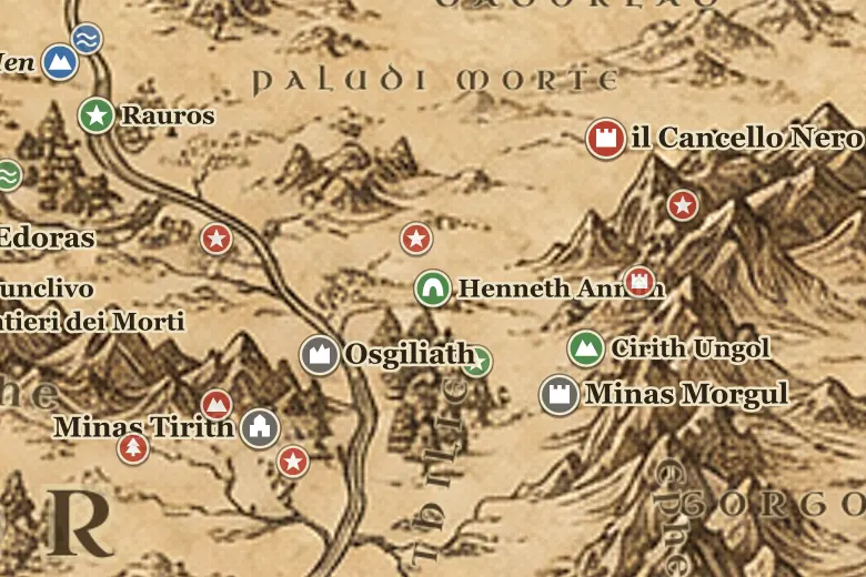 Henneth Annûn sulla mappa della Terra di Mezzo
