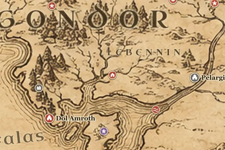 Linhir sulla mappa della Terra di Mezzo