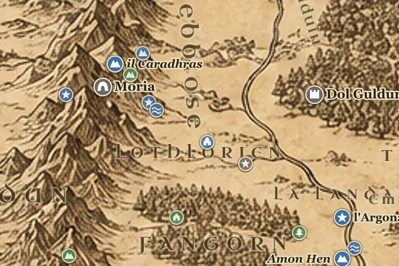 Lothlórien sulla mappa della Terra di Mezzo