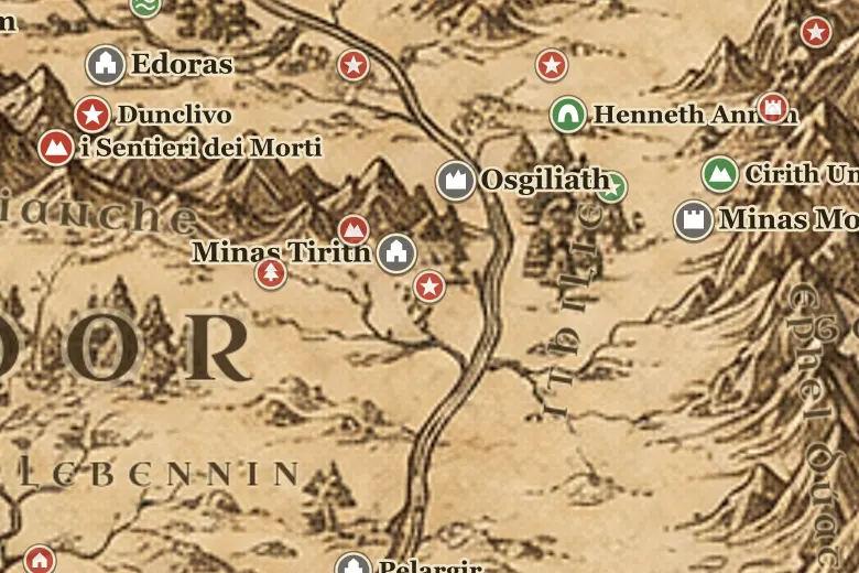 i Campi del Pelennor sulla mappa della Terra di Mezzo